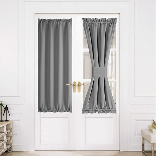 NICETOWN Blackout French Door Curtains, Privacy Door Curtains for Window, 30 X 64 Inch Room Darkening Blinds, Thermal Insulated Window Shades for Bedroom, 1 Panel, Silver Grey