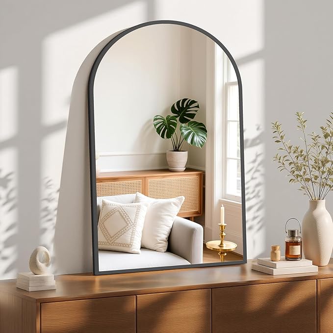 Sweetcrispy 26.5"x38" Arched Black Bathroom Vanity Mirror for Over Sink, Wall Decor Mirror for Entryway, Bedroom, Living Room