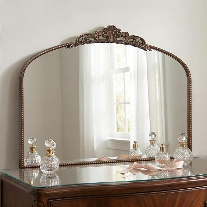 Micasso Bronze Vintage Wall Mirror: 24"x 32" French Baroque Antique Arched Wall Mounted Mirror - Traditional Ornate Decorative Entryway Mirror for Home Decor/Entryway/Fireplace/Living Room/Hallway