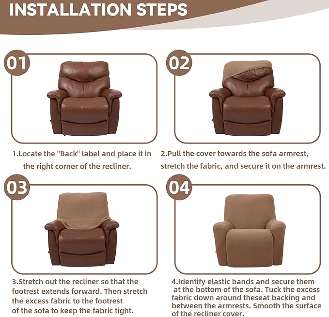 Cupuamon Recliner Chair Covers,Lazy Boy Recliner Covers Stretch Reclining Covers 1 Piece Furniture Protector with Elastic Bottom for Dog,Kids-Camel
