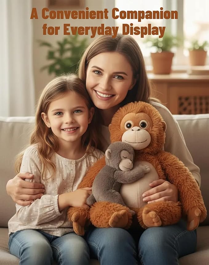 24-inch Mama Punch Monkey Plush Toy, Baby Monkey & Orangutan Plush Stuffed Animal, Protect Punch Orangutan Stuffed Animal, Cute Monkey Holding Plush Toy