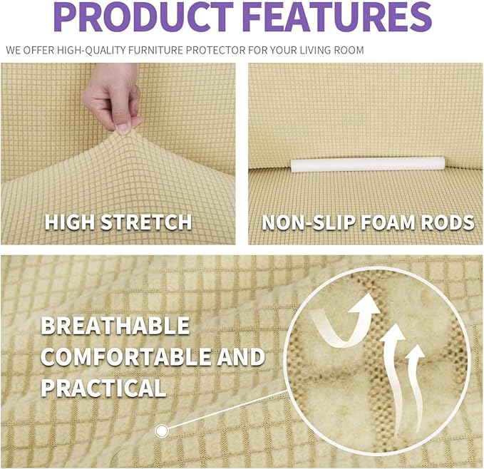 ZNSAYOTX Super Stretch Chair Slipcover Universal Sofa Chair Covers for Living Room Dogs Pet Furniture Protector Spandex Armchair Slipcovers with Anti Slip Foam Sticks (Beige, Chair)
