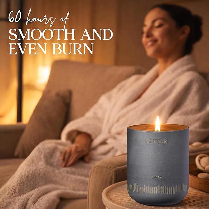 CAFTARI Luxury Aromatherapy Candle | Jasmine, Tuberose & Neroli Scented | 60 Hour Burn | Clean Coconut Soy Wax | Vegan, Gift-Ready Candle for Sleep & Home Spa Feel | Nidra