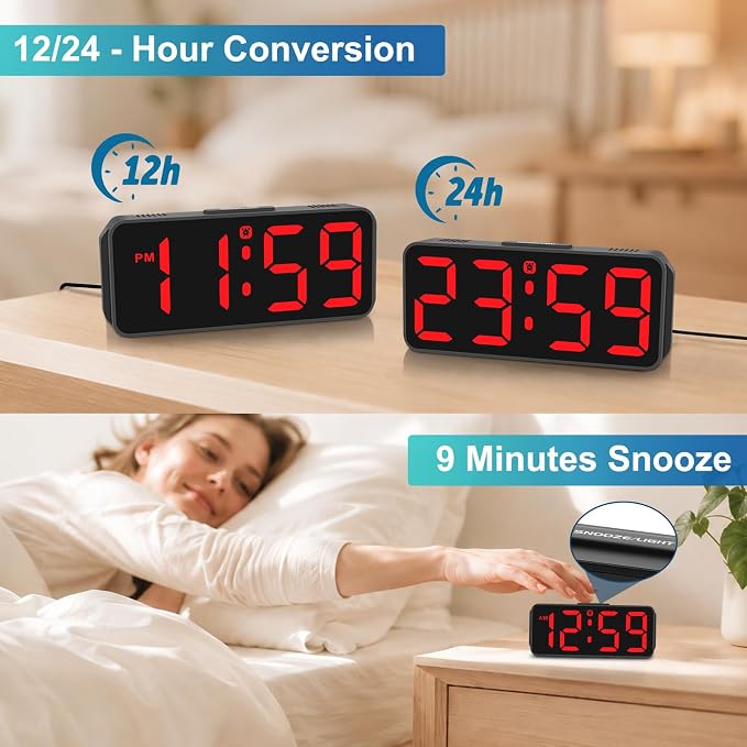 Peakeep Small Digital Alarm Clock for Bedroom, Large Number, Battery Backup | Plug-in Tiny Electric Clock Brightness Dimmable for Bedsise Desk Table Small Spaces, 5 Volume, Easy to Set, Adapter Included - Image 6