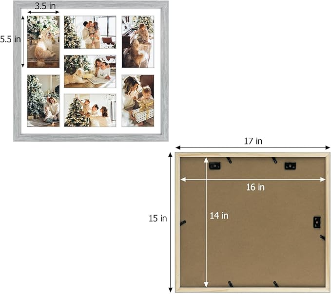 Golden State Art, 13.7x15.7 Matted Grey Wood 7-Opening for 4x6 Collage Picture Frame, 1 Pack