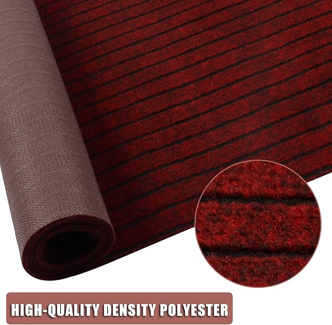 Runner Rug 2 ft x 65 ft Indoor/Outdoor Low Profile, Hallway, Kitchen, Patio, Deck Area, RV, Entryway, Garage, with Non-Slip Rubber Backing, Red with Black Stripe, Custom