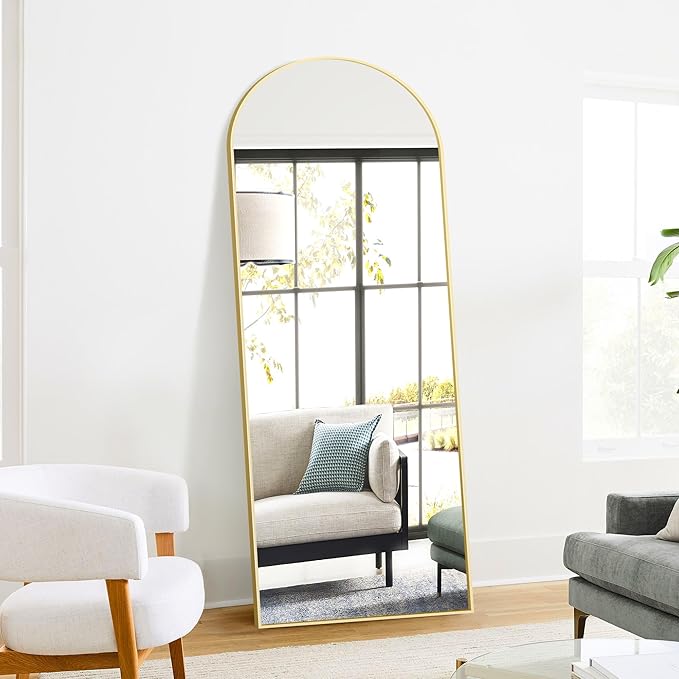 TRAHOME Full Length Arched Mirror, 70"x24" Standing Floor Full Body Mirror for Wall with Aluminum Alloy Frame for Bedroom, Living Room, Dressing Room(Gold)