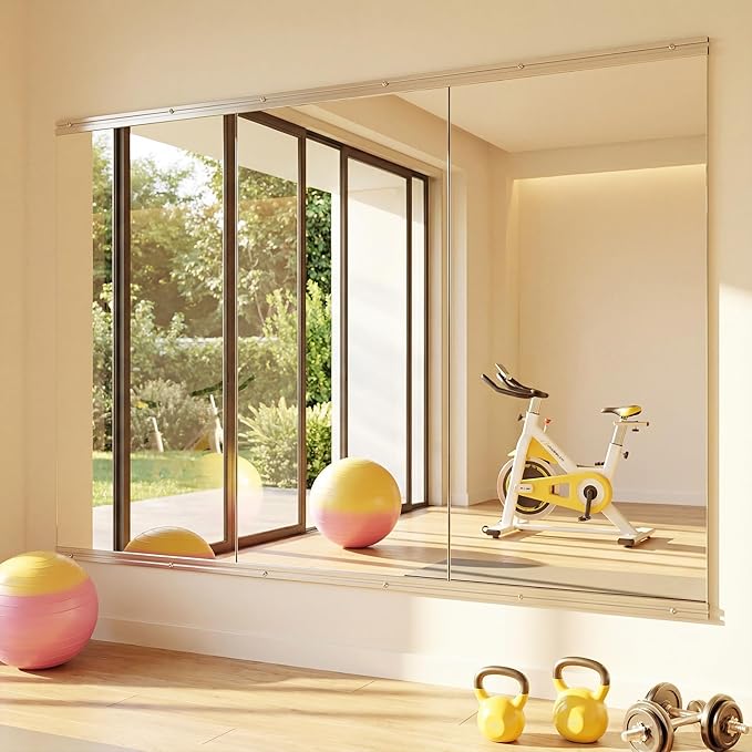 Antok Home Gym Mirror 80"x40" 3PCS, Large Full Length Wall Mounted Mirrors, Frameless Tempered Glass Full Body Mirror for Gym Yoga Dance Studio Garage Bedroom & Bathroom