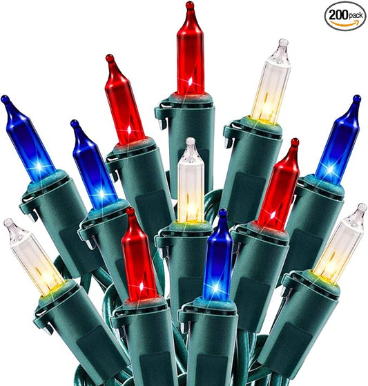 4th of July Decoration Patriotic Mini String Lights - 200 Count 40 Feet Red White Blue Christmas Lights Green Wire Waterproof for Indoor Outdoor Xmas Holiday Party Patio Independence Day Decoration