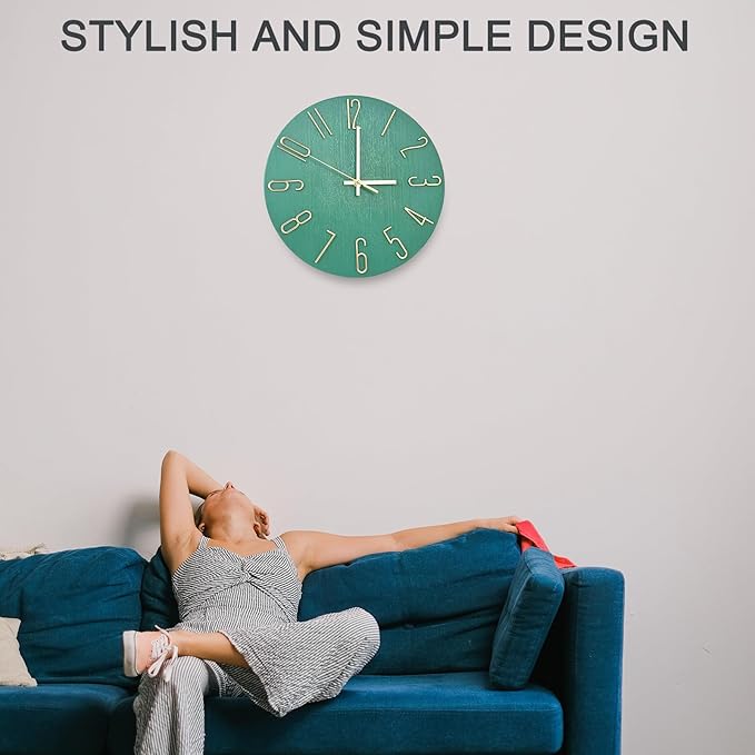 Wall Clock, Silent Clock, Wall Clocks Battery Operated??? 12 inch Modern Wall Clock, Suitable for Offices, Living Rooms, Kitchens, Homes, Schools (Grass Green Without Second Hand)