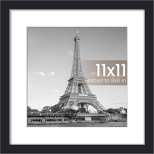 upsimples 11x11 Picture Frame, Display Pictures 8x8 with Mat or 11 x 11 Without, Wall Hanging Square Frames, Black, 1 Pack