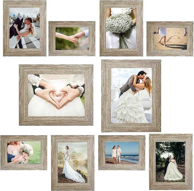 Picture Frame Set 10 pack, Farmhouse Photo Frames, Gallery Wall Frame Collage, 8x10 5x7 4x6 Frames in 3 Different Finishes Picture Frames For Wall or Desk,Gray