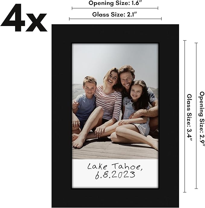 Americanflat 2x3 Picture Frame - Set of 4 - Use as 2x3 Frame for Instant-Print Photos - Black Mini Picture Frames for Tabletop and Wall Display with Shatter-Resistant Glass
