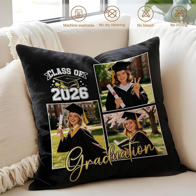 Custom Pillow with Picture & Text - Include Insert, Personalized Graduation Gifts for Class of 2026, Inspirational Souvenir Gifts for Senior College Masters
