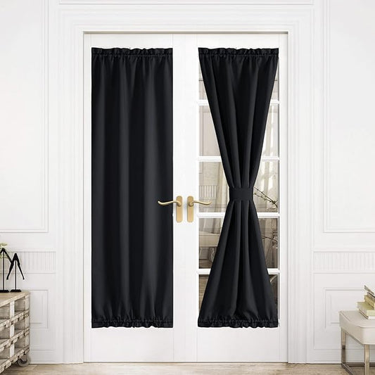 NICETOWN Blackout French Front Door Curtains Privacy Window Blind Thermal Insulated Curtain Panel 30W x 72L Door Shade for Window Cover, Lockdown Shade, 1 Panel, Black