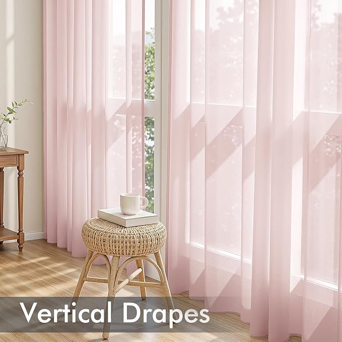 MIULEE Blush Pink Sheer Curtains 72 Inches Long, 4 Panels Set, Light Filtering Rod Pocket Voile Drapes for Living Room and Bedroom, Airy Soft Fabric Window Treatments, 42 x 72 Inches