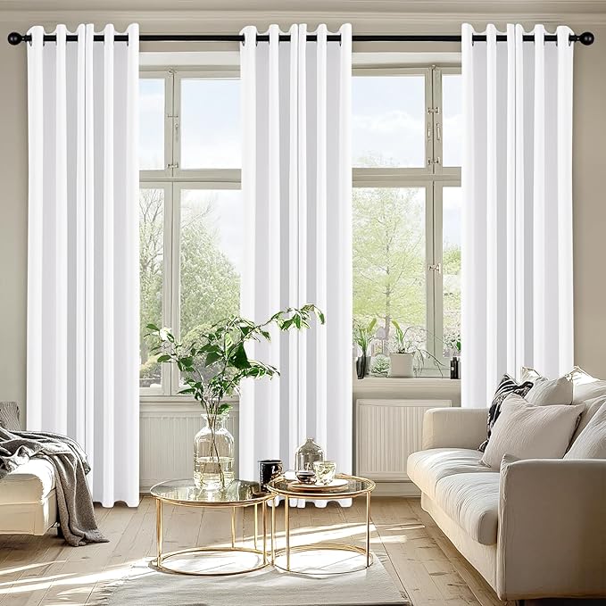 MIULEE Pure White Blackout Curtains for Bedroom Living Room 72 Inches Long 2 Panels, Thermal Insulated Room Darkening Drapes Grommet Noise Reducing Light Blocking Window Treatments 40x72 Inch
