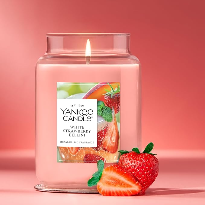 Yankee Candle White Strawberry Bellini, Scented Candle, 22oz Large Jar with up to 150 Hour Burn Time, Giftable
