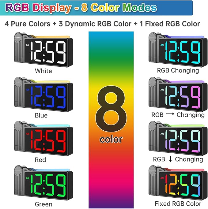 Peakeep Projection Alarm Clock for Bedroom Ceiling with Colorful Nightlight - Image 2
