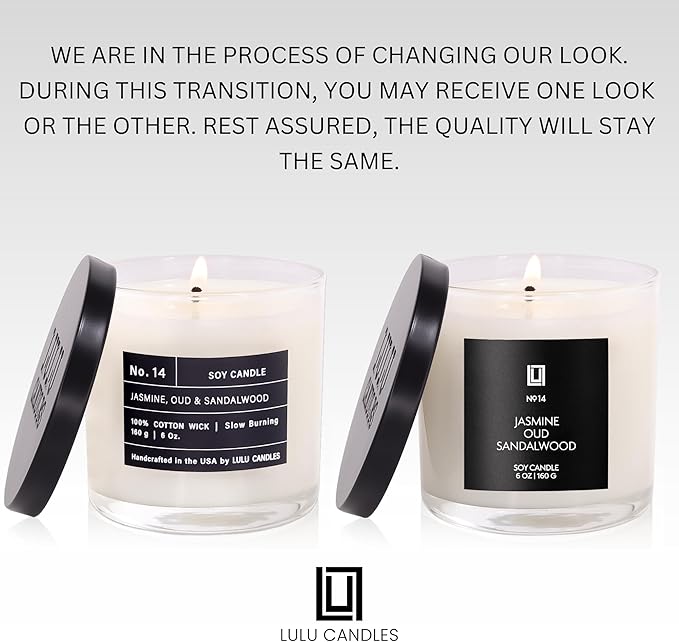 Lulu Candles | Jasmine, Oud & Sandalwood | Luxury Scented Soy Jar Candle | Hand Poured in The USA | Highly Scented Long Lasting (6 Oz.)