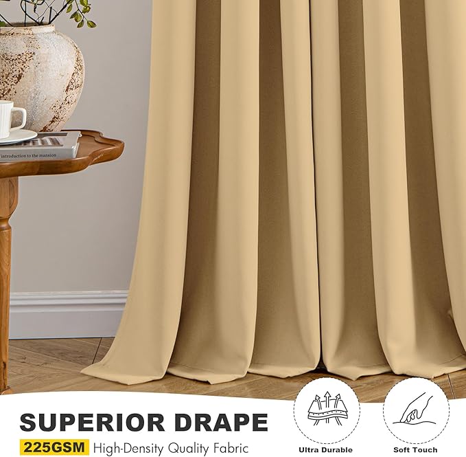 MIULEE Gold Blackout Curtains for Bedroom Living Room 45 Inches Long 2 Panels, Thermal Insulated Room Darkening Drapes Grommet Noise Reducing Light Blocking Window Treatments 40x45 Inch