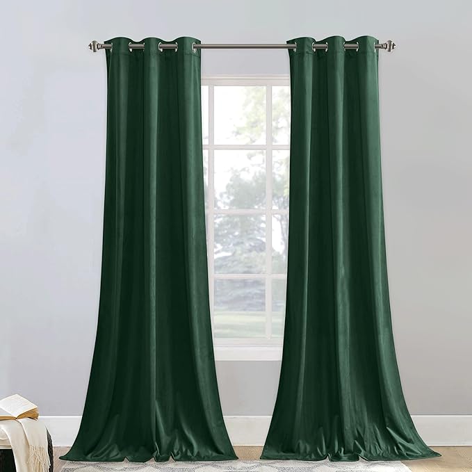 StangH 96 inch Length Dark Green Velvet Curtains Light Blocking for Bedroom, Luxury Decorative Window Drapes Cold Resistant Noise Absorb for Hallway/Porch, W42 x L96, 2 Panels