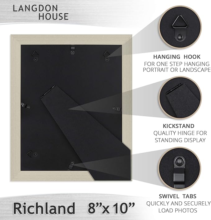 Langdon House 8x10 Picture Frames (Almond White, 6 Pack) Woodgrain Style, Wall Mount or Table Top, Richland Collection