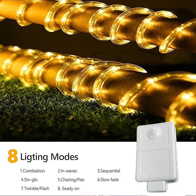 150ft LED Rope Lights Outdoor, 1080 LED Connectable and Flexible Tube Lights with 8 Modes, Waterproof LED Rope Lighting for Garden, Patio, Bedroom, Party, Pool, Indoor Outdoor Decoration (Warm White)