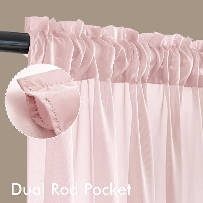 MIULEE Blush Pink Sheer Curtains 72 Inches Long, 4 Panels Set, Light Filtering Rod Pocket Voile Drapes for Living Room and Bedroom, Airy Soft Fabric Window Treatments, 42 x 72 Inches