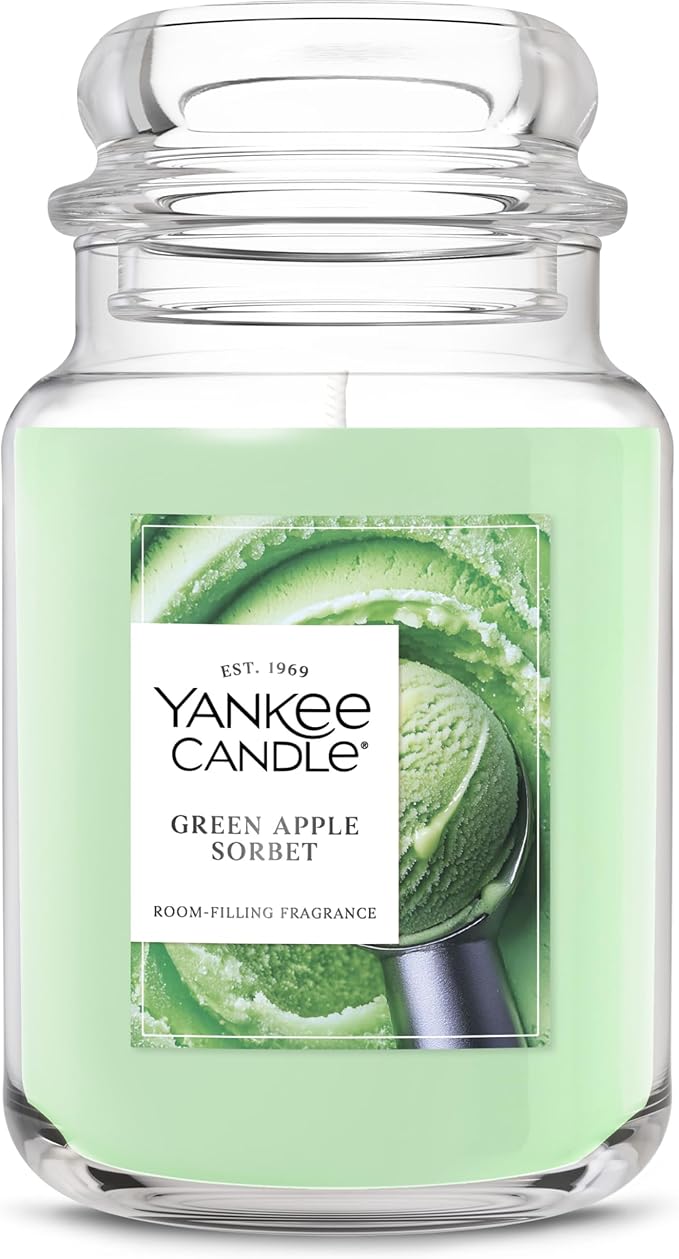 Yankee Candle Green Apple Sorbet, Scented Candle, 22oz Large Jar with up to 150 Hour Burn Time, Giftable