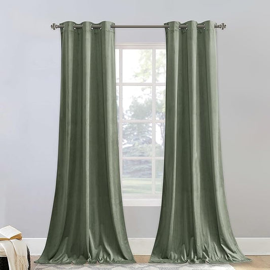 StangH Sage Green Velvet Curtains 96 inches Long 2 Panels, Super Soft Luxury Christmas Decor Backdrops for Movie, Solid Room Darkening Window Drapes Privacy for Patio/Porch, W42 x L96