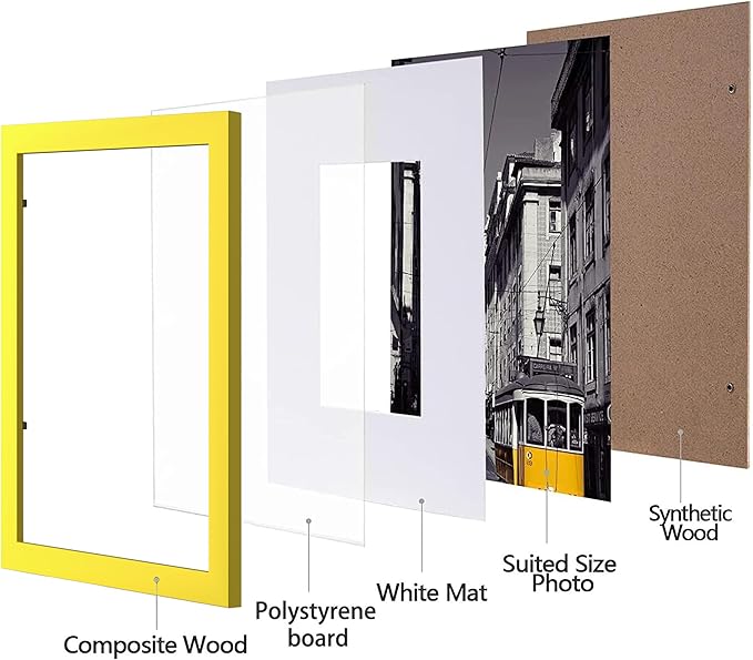 eletecpro 8x10 Picture Frames Set of 10, Picture Frame Collage Wall Decor Display 5x7 Photo With Mat or 8x10 without Mat, Home Decor Gallery Frame for Table Top or Wall Mounting, Yellow