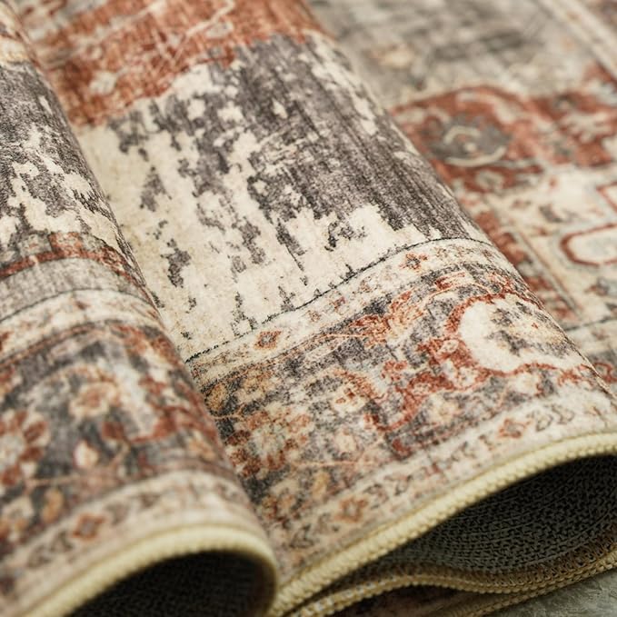 Washable Hallway Runner Rug 2x6 - Boho Rugs for Living Room Stain Resistant Carpet Vintage Tribal Rugs for Bedroom Kitchen Bathroom Non Slip Backing Home Decor Floor Decoration Mat 2x6 Brick