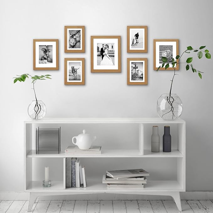 Americanflat Set of 7 Picture Frames with Shatter-Resistant Glass - Gallery Wall Frame Set with One 11x14, Two 8x10 and Four 5x7 Frames - Signature Collection - Dark Oak