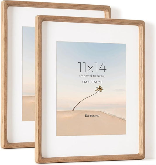 11x14 Picture Frame, USA-Sourced Oak Wood Photo Frame with HD Tempered Glass, Handcrafted Rounded Corner 11 x 14 Wooden Frames Matted to 8x10 Photos, Horizontal or Vertical Wall Display, 2 Pack