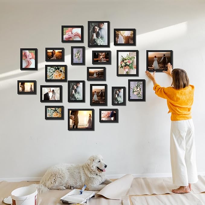 Namalu 20 Pcs Gallery Wall Frames Set Rustic Picture Frames Collage Assorted Photo Wall Decor Pack for Hanging or Tabletop Display Multi Sizes with 8 x 10, 5 x 7, 4 x 6 (Black)
