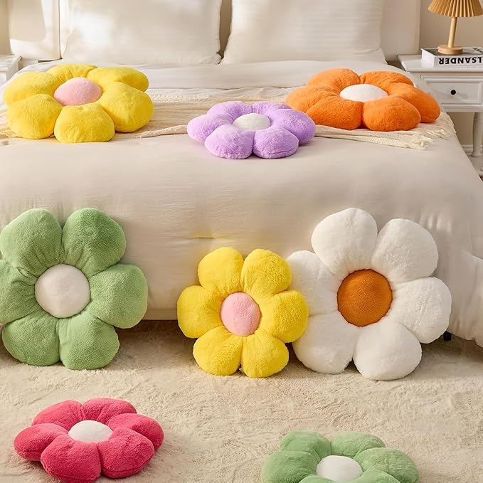 CANGHI 3 PCS Flower Pillows Flower Shaped Throw Pillow Cute Daisy Pillows Seating Cushions for Adults Kids Home Bedroom Sofa Chair Couch Decor (White Pink/Pink/Hot Pink, 15.74 inch)