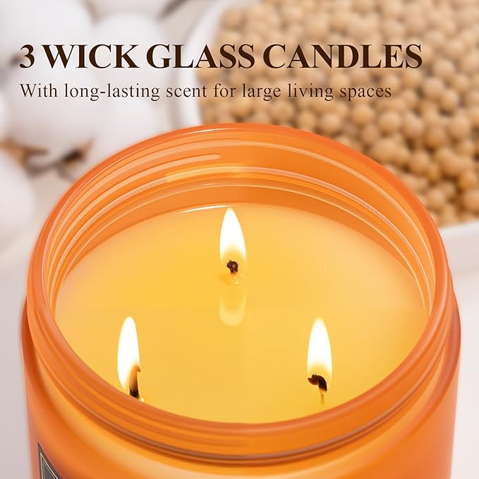 Auelife Creamy Vanilla Scented Candle – 22oz Large 3-Wick Christmas Soy Candle, Sweet Long Lasting Winter Candles for Home, Cozy Candles Gifts for Women & Men