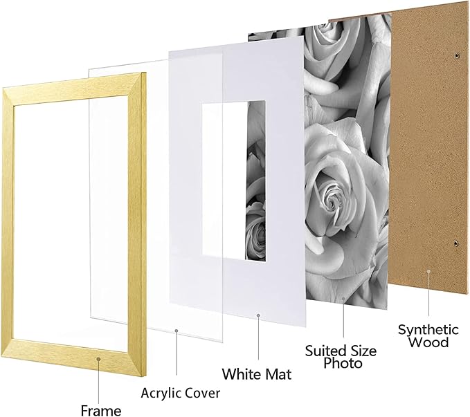 eletecpro 8x8 Picture Frames Set of 9 with Mat for 4x4 Photos or without Mat for 8x8, Square Gallery Wall Decor Collage for Picture Display, Gold Frame Set for Wall Hanging