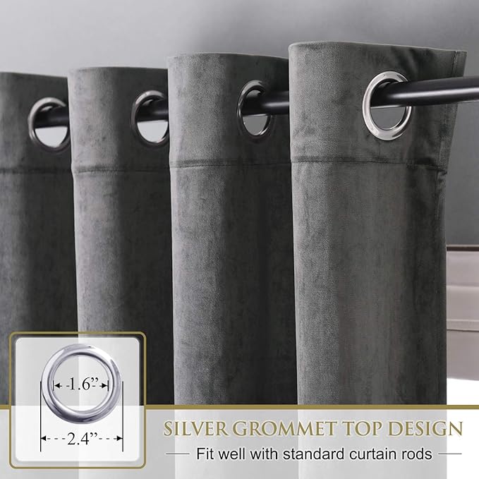 StangH Solid Thick Velvet Curtains - Bedroom Moderate Blackout Window Treatment Set Rich Fluff Soundproof Drapes/Drapery with Solid Grommet Top for Guest Room, W52 by L72-inch, 2 Panels
