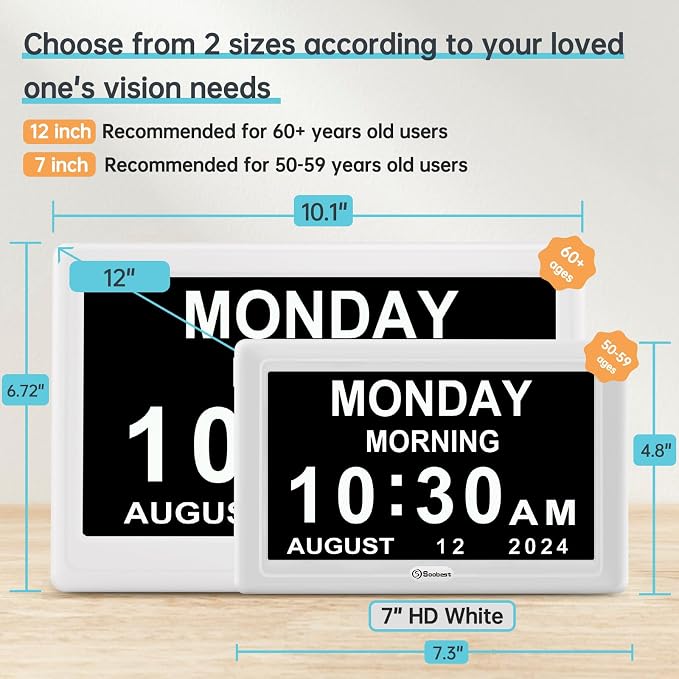 Soobest Dementia Clocks for Seniors, 7” Digital Date Clock Large Display - Image 2