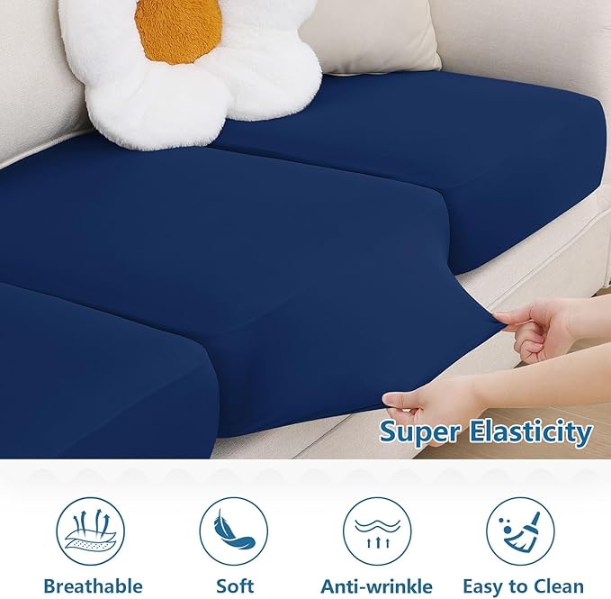 hyha Milk Silk Couch Cushion Covers, Soft Magic Sofa Covers Washable for Cushion Couch, Stretch Sectional Outdoor Cushion Covers for Patio Furniture with Elastic Bottom(Small, Navy)