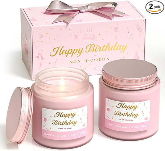 NORVENCE Scented Candles Gift Set, Stress Relief Candles for Home, Premium Soy Candle Set, Candles for Women and Men, Birthday Gifts (Birthday Pink, 7 oz)