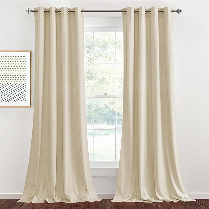 StangH Beige Velvet Curtains 84 inches Long 2 Panels for Nursery, Luxury Light Dimming Curtains & Drapes Thermal Insulated Farmhouse Home Decor for Dining Room/Patio, W42 x L84