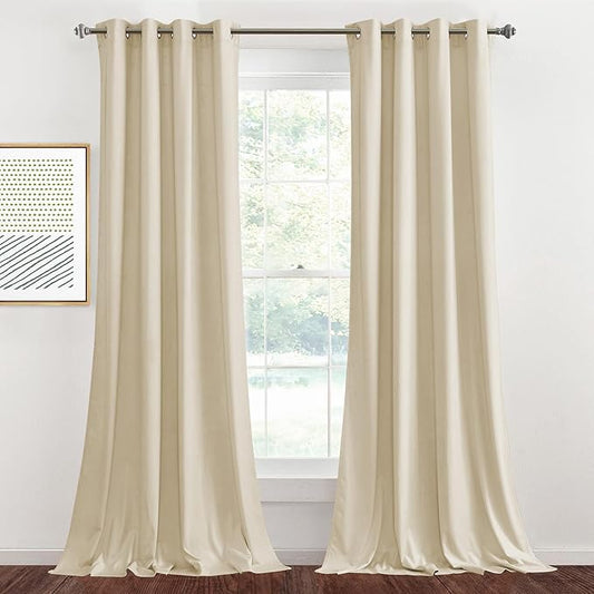 StangH 84 inches Light Dimming Velvet Curtains for Kids Nursery, Beige Door Curtains Thermal Insulated for Doorway/Wardrobe Farmhouse Window Treatment Soundproof for Study, W52 x L84