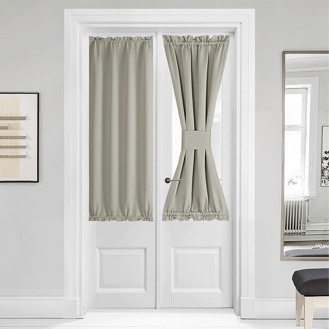 NICETOWN French Door Curtain for Door Window, Privacy Thermal Insulated Window Covering for Patio Front Sidelight Panel, W36 x L50 inch, 1 Panel, Natural