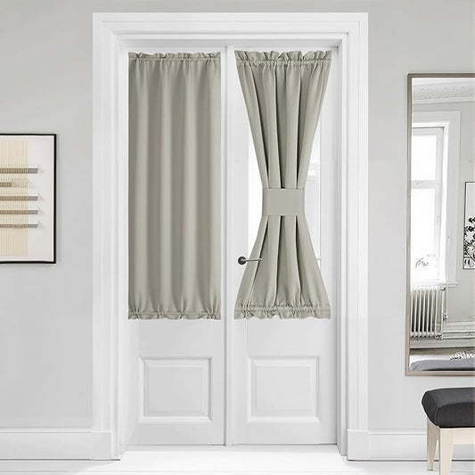 NICETOWN French Door Curtain for Door Window, Privacy Thermal Insulated Window Covering for Patio Front Sidelight Panel, W36 x L50 inch, 1 Panel, Natural