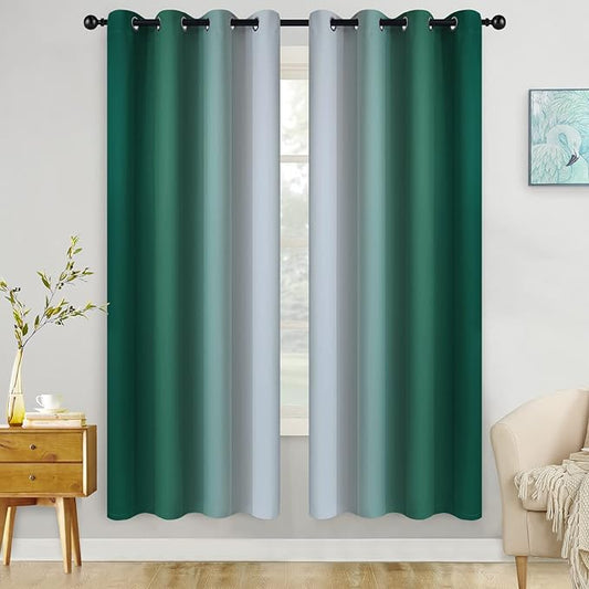 COSVIYA Blackout Curtains & Drapes Ombre Green Curtains 72 inch Length 2 Panels, Room Darkening Light Blocking Grommet Gradient Insulated Thermal Window Curtains for Bedroom/Living Room,52x72 inches