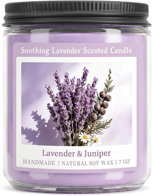 Homsolver Soothing Lavender Scented Candle, Natural Soy Candles with 50+ Hour Burn, Soft Juniper Lavender Fragrance for Home, Gift for Women, Men & Friends, Everyday Home Use, Comfortable Spaces