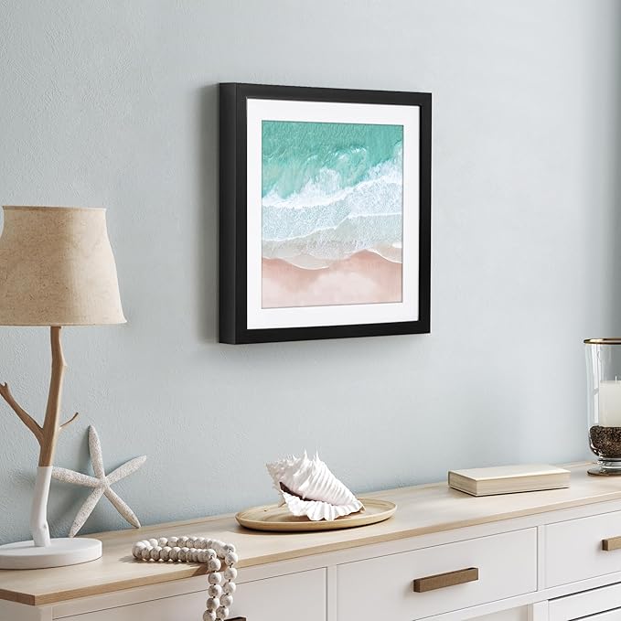 Americanflat 12x12 Picture Frame with Polished Plexiglass - Use as 10x10 Frame with Mat or Display 12x12 Photo Without Mat - Soho Collection - Deep Molding Square Frames for Wall Display - Black